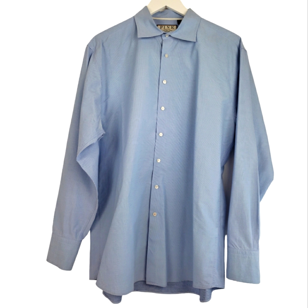 PINK Thomas Pink Men's Button Front Shirt Size 17.5 in Blue